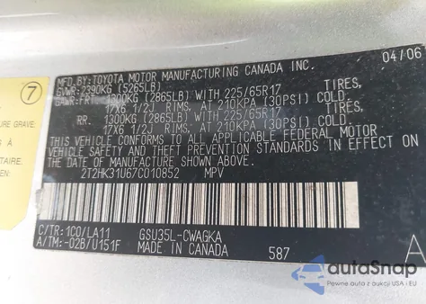 2007 Lexus Rx 350 из США, поврежденный, VIN 2T2HK31U67C010852